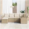 6-delat Trädgårdsoff-set med Kuddar Beige Poly Rottin vidaXL 234 x 124 x 85 cm – miniatyr 3