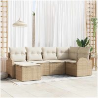 6-delat Trädgårdsoff-set med Kuddar Beige Poly Rottin vidaXL