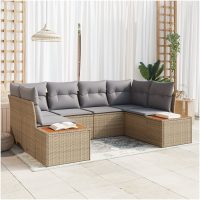 6-delat trädgårdsoff set med kuddar Beige Poly-Rotting Akacia vidaXL