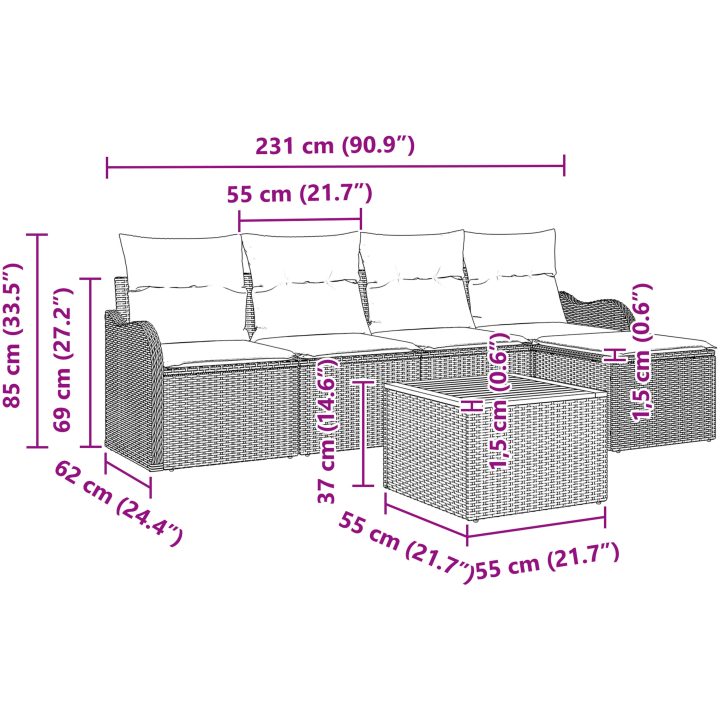6-delat trädgårdsoff-set med kuddar beige poly rotting akacia vidaXL 5 - Sits – bild 9
