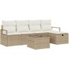 6-delat trädgårdsoff set med kuddar Beige Poly rotting vidaXL Medium large – miniatyr 2
