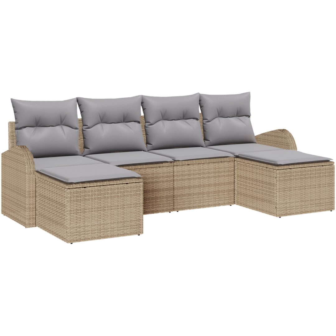 6-delat Trädgårdsoff-set med kuddar Beige Poly Rotting vidaXL Stor – bild 2