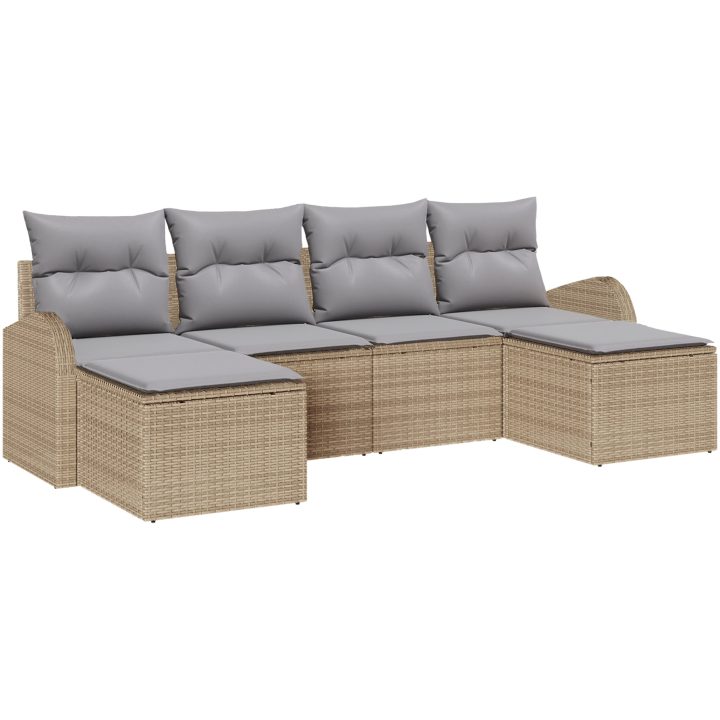 6-delat Trädgårdsoff-set med kuddar Beige Poly Rotting vidaXL Stor – bild 2