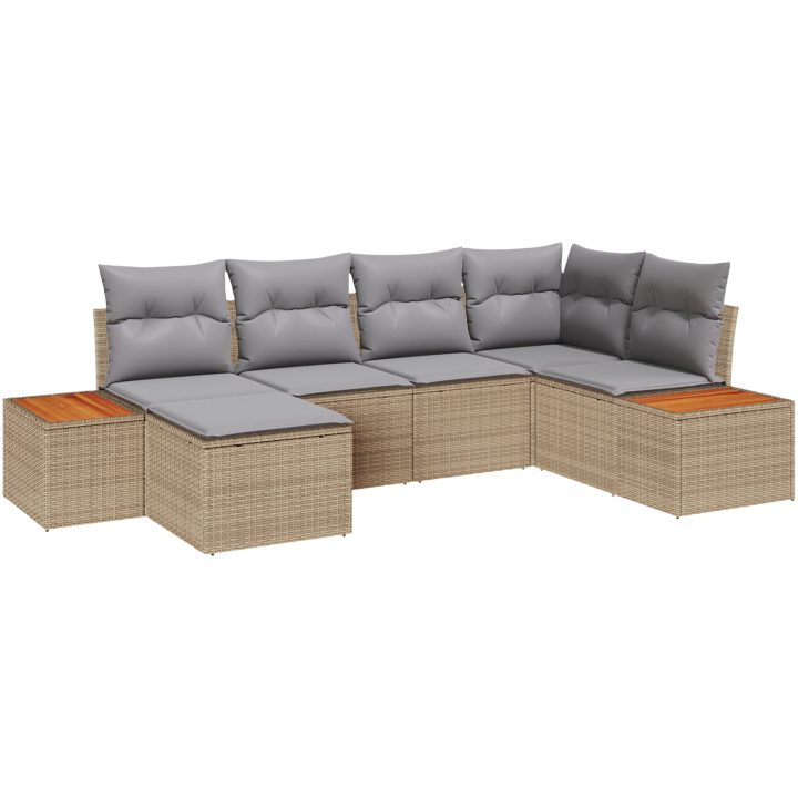 6-delat trädgårdsoff-set med Kuddar Beige Polyroting Acacia vidaXL 264 x 154 x 69 cm – bild 2