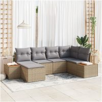 6-delat trädgårdsoff-set med Kuddar Beige Polyroting Acacia vidaXL
