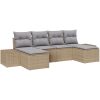 6-delat trädgårdsoff-set med kuddar Beige polyrotting vidaXL 294 x 117 x 69 cm – miniatyr 2