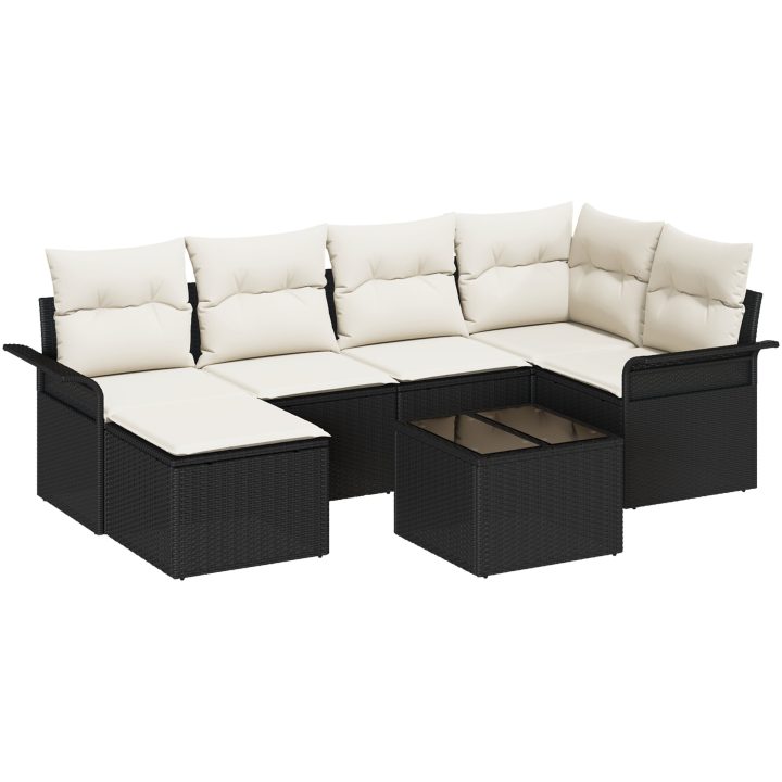6-delat trädgårdsoff set med kuddar brunt poly rattan vidaXL Stor – bild 2