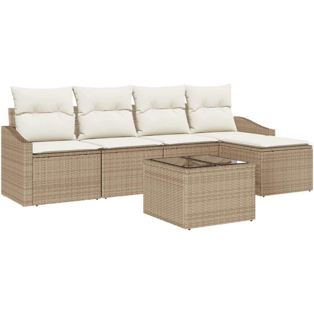 6-delat trädgårdsoff-set med kuddar Brunt Poly Rotting vidaXL 233 x 117 x 85 cm – bild 2