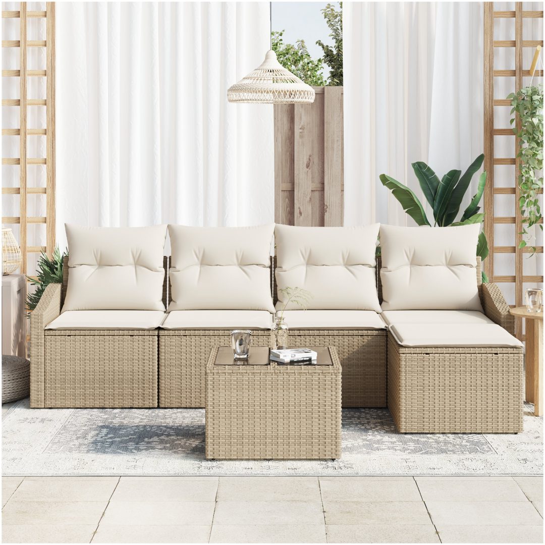 6-delat trädgårdsoff-set med kuddar Brunt Poly Rotting vidaXL 233 x 117 x 85 cm – bild 3