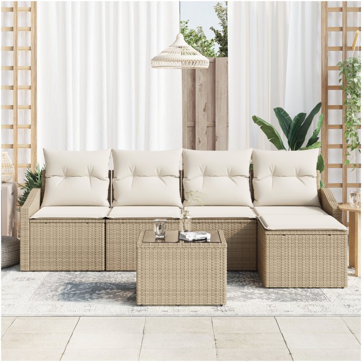 6-delat trädgårdsoff-set med kuddar Brunt Poly Rotting vidaXL 233 x 117 x 85 cm – bild 3