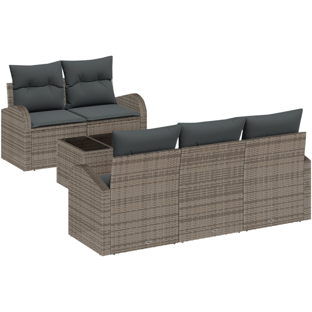 6-delat trädgårdsoff set med kuddar grå poly-rotting vidaXL 55 x 55 x 37 cm – bild 2