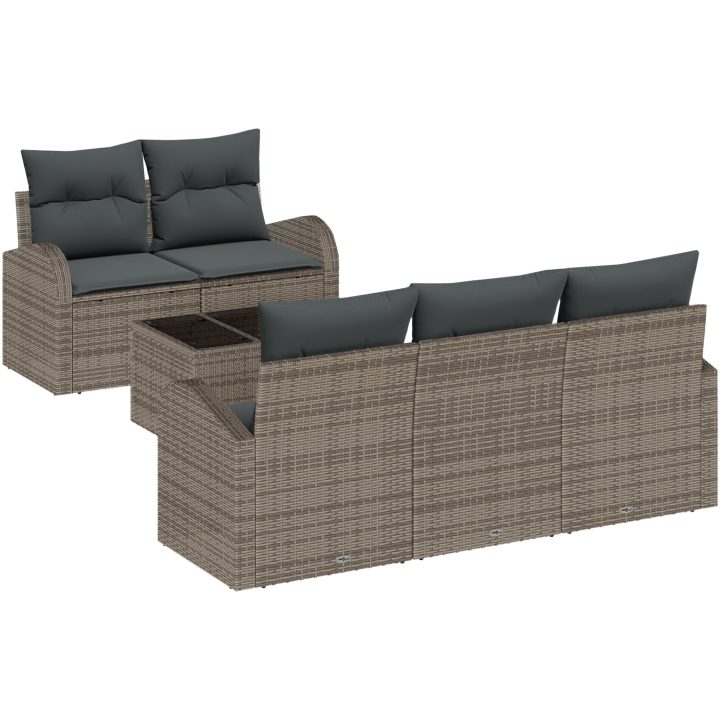 6-delat trädgårdsoff set med kuddar grå poly-rotting vidaXL 55 x 55 x 37 cm – bild 2
