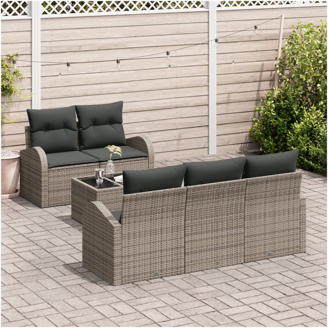 6-delat trädgårdsoff set med kuddar grå poly-rotting vidaXL 55 x 55 x 37 cm – bild 3