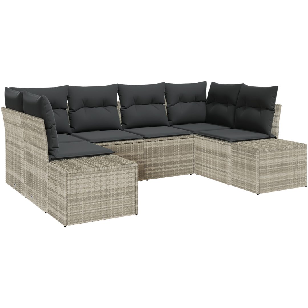 6-delat trädgårdsoff-set med kuddar Ljusgrå Poly Rattan vidaXL 234 x 154 x 85 cm – bild 2