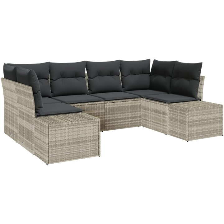6-delat trädgårdsoff-set med kuddar Ljusgrå Poly Rattan vidaXL 234 x 154 x 85 cm – bild 2