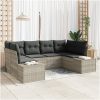 6-delat trädgårdsoff-set med kuddar Ljusgrå Poly Rattan vidaXL 234 x 154 x 85 cm – miniatyr 1
