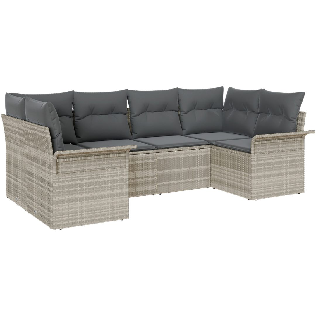 6-delat Trädgårdsoff-set med kuddar Ljusgrå Poly-Rotting vidaXL 234 x 132.5 x 85 cm – bild 2