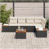 6-delat trädgårdsoff-set med kuddar svart poly rattan akacia vidaXL 55 x 55 x 37 cm – miniatyr 3