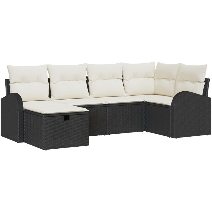 6-delat trädgårdsoff-set med kuddar svart polyrotting vidaXL 234 x 124 x 85 cm – bild 2
