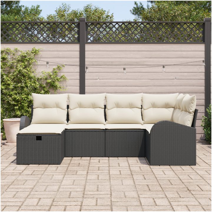 6-delat trädgårdsoff-set med kuddar svart polyrotting vidaXL 234 x 124 x 85 cm – bild 3