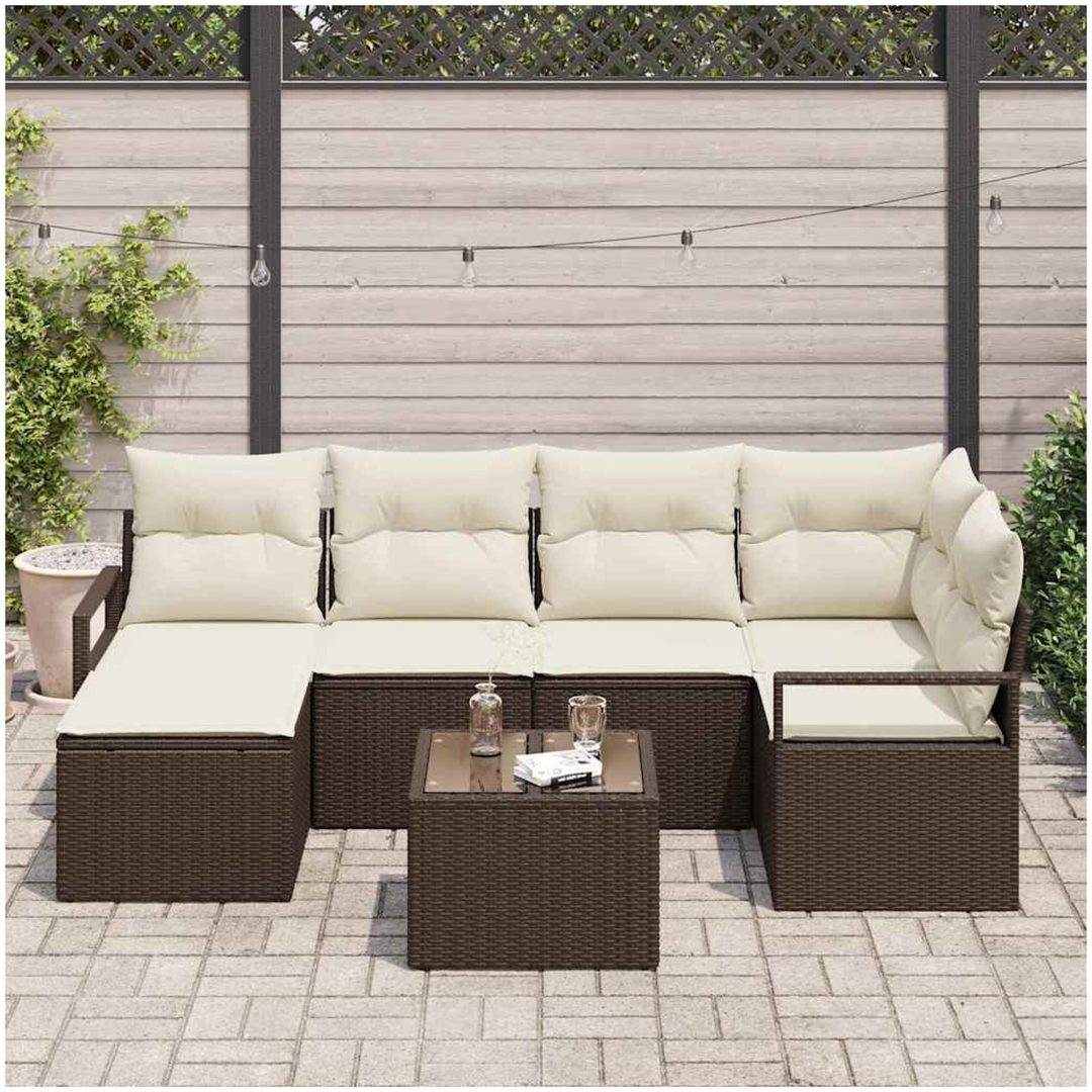 6-delat Trädgårdsoffa Set med Dynor Grå Poly Rattan vidaXL Stor – bild 3