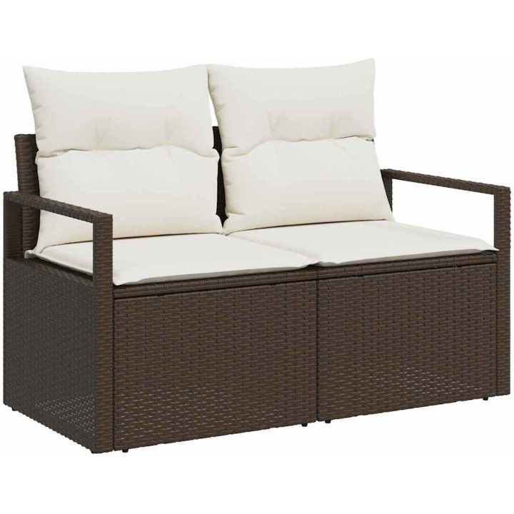 6-delat Trädgårdsoffa Set med Dynor Grå Poly Rattan vidaXL Stor – bild 4