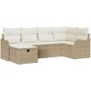 6-delat trädgårdsoffaförset med kuddar beige poly rattan vidaXL Stor – miniatyr 2
