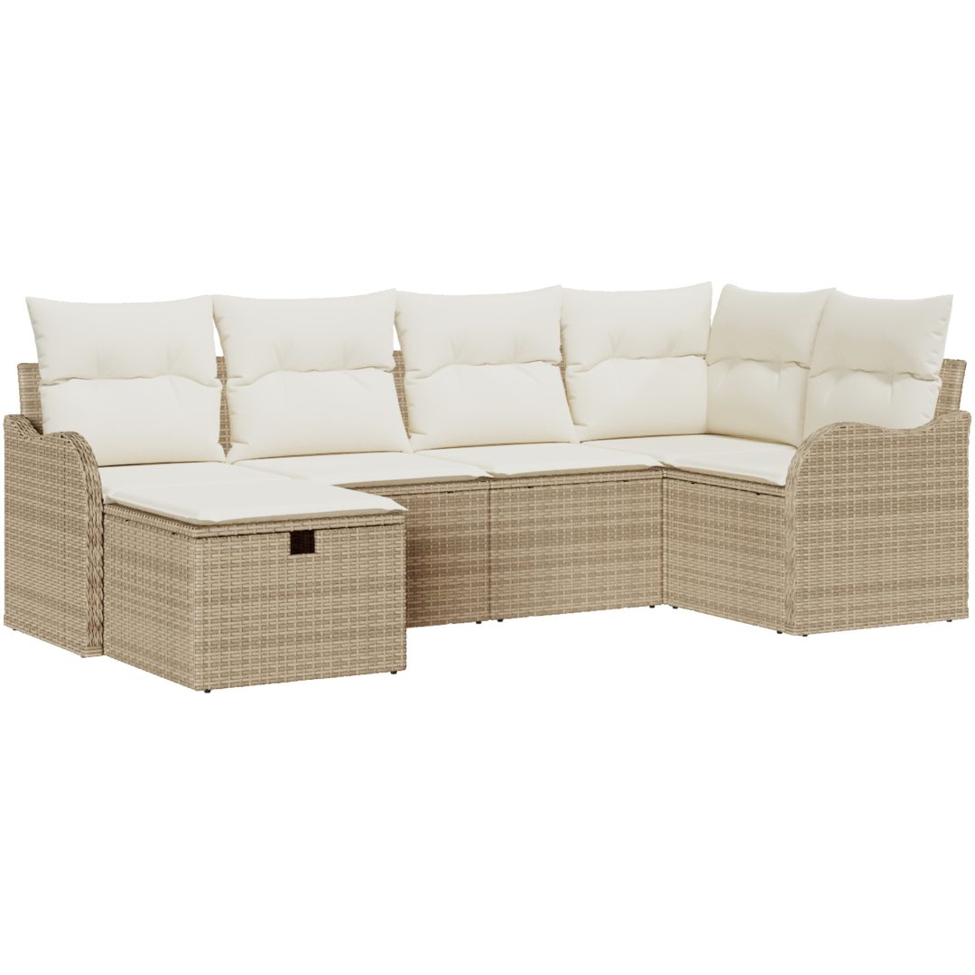 6-delat trädgårdsoffaförset med kuddar beige poly rattan vidaXL Stor – bild 2
