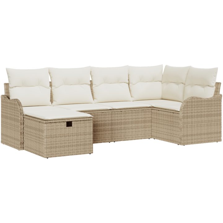 6-delat trädgårdsoffaförset med kuddar beige poly rattan vidaXL Stor – bild 2