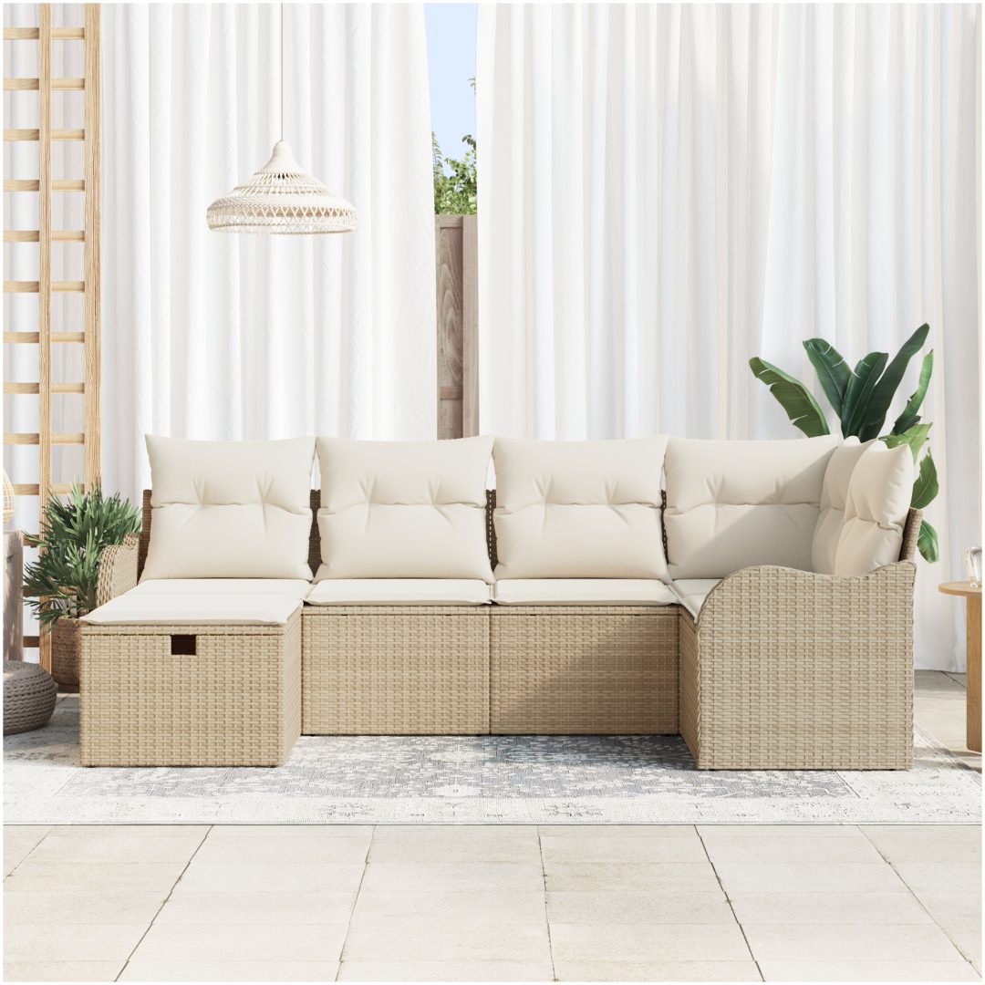 6-delat trädgårdsoffaförset med kuddar beige poly rattan vidaXL Stor – bild 3