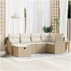 6-delat trädgårdsoffaförset med kuddar beige poly rattan vidaXL Stor – miniatyr 1