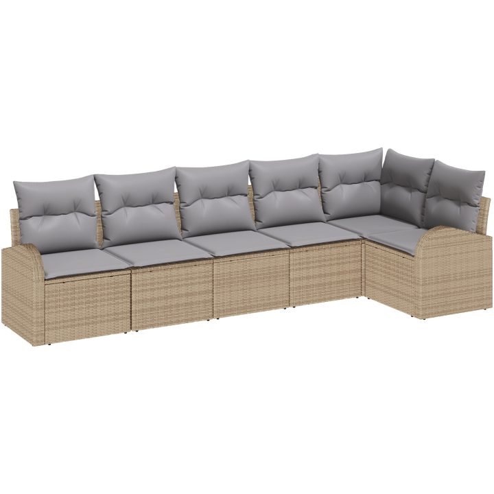 6-delat Trädgårdsoffan Set med Kuddar Beige Polyrotting vidaXL 289 x 124 x 85 cm – bild 2