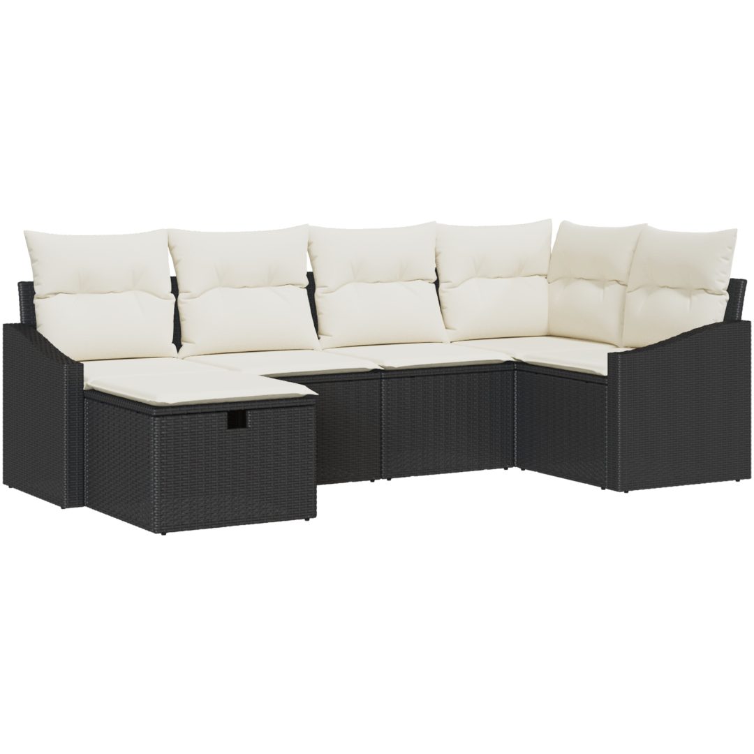 6-delat trädgårdsoffas med kuddar svart poly rotting vidaXL 55 x 55 x 37 cm – bild 2