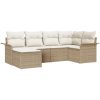 6-delat trädgårdsoffaset med dynor beige poly rotting vidaXL 242.5 x 132.5 x 85 cm – miniatyr 2