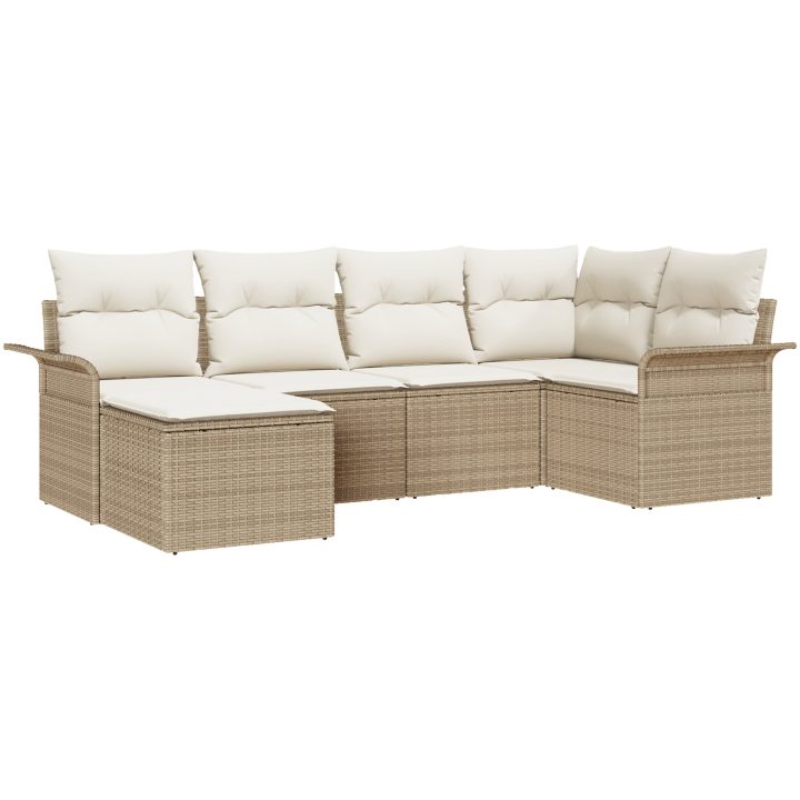 6-delat trädgårdsoffaset med dynor beige poly rotting vidaXL 242.5 x 132.5 x 85 cm – bild 2
