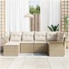 6-delat trädgårdsoffaset med dynor beige poly rotting vidaXL 242.5 x 132.5 x 85 cm – miniatyr 3