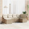 6-delat trädgårdsoffaset med dynor beige poly rotting vidaXL 242.5 x 132.5 x 85 cm – miniatyr 1
