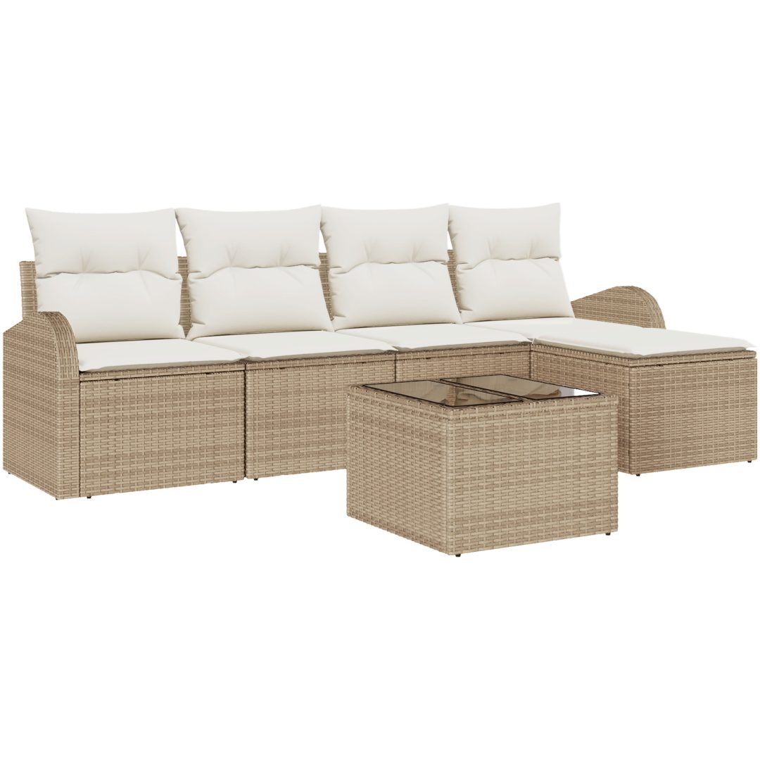 6-delat Trädgårdsoffaset med Dynor Brun Poly Rattan vidaXL 55 x 55 x 37 cm – bild 2