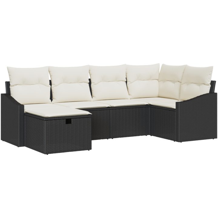 6-delat Trädgårdsoffaset med Dynor Svart Poly-Rotting vidaXL 55 x 62 x 69 cm – bild 2