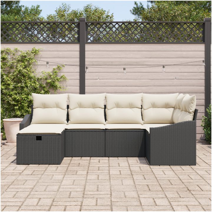 6-delat Trädgårdsoffaset med Dynor Svart Poly-Rotting vidaXL 55 x 62 x 69 cm – bild 3