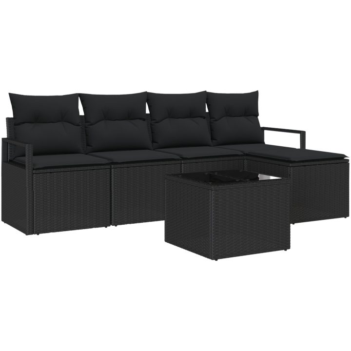6-delat Trädgårdsoffaset med Kuddar Beige Poly Rattan vidaXL Stor – bild 2