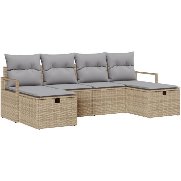 6-delat trädgårdsoffaset med kuddar beige poly-rotting vidaXL Stor – bild 2