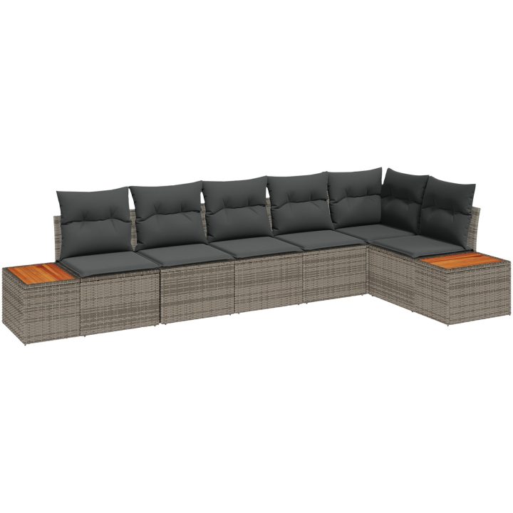 6-delat Trädgårdsoffaset med kuddar Grå Poly Rattan Akacia vidaXL 319 x 154 x 69 cm – bild 2