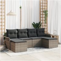 6-delat trädgårdsoffaset med kuddar grå poly rattan vidaXL