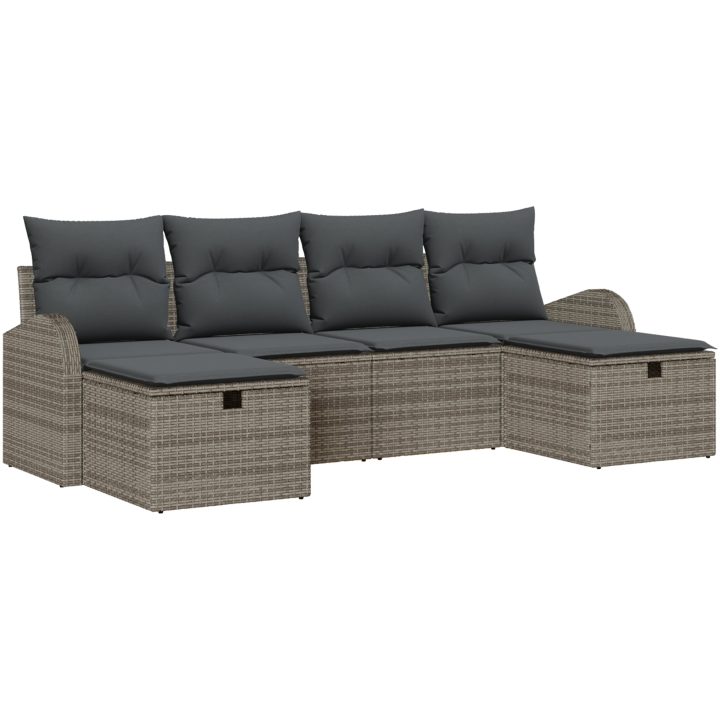 6-delat trädgårdsoffaset med kuddar Grå polyrotting vidaXL 234 x 117 x 85 cm – bild 2