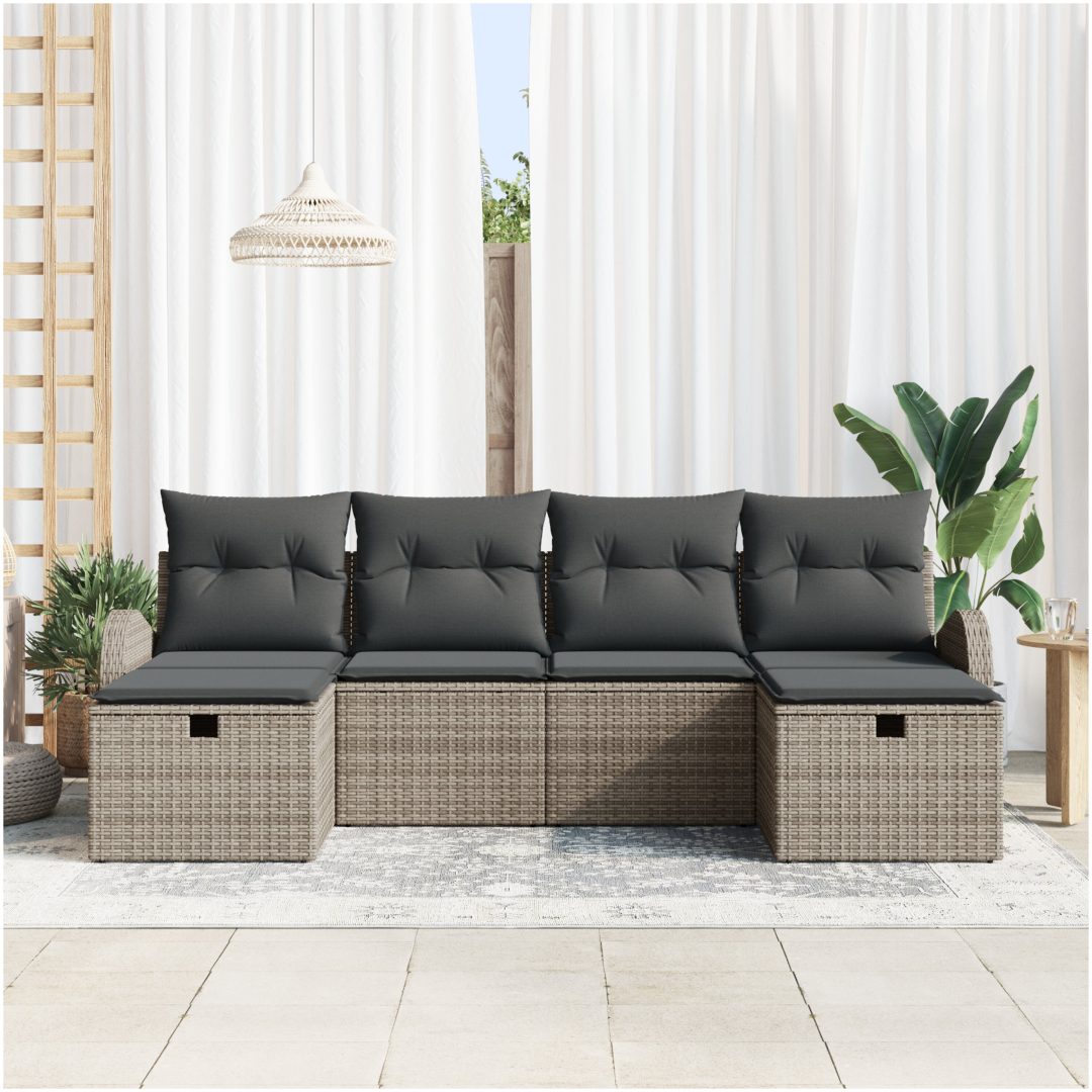 6-delat trädgårdsoffaset med kuddar Grå polyrotting vidaXL 234 x 117 x 85 cm – bild 3