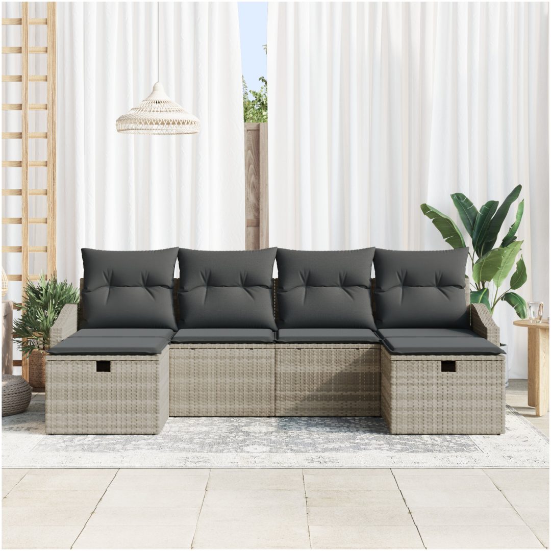 6-delat trädgårdsoffaset med kuddar Ljust Grå Polyrotting vidaXL 55 x 62 x 69 cm – bild 3