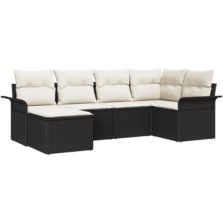6-delat trädgårdsoffaset med kuddar Svart Poly Rattan vidaXL 242.5 x 132.5 x 85 cm – bild 2