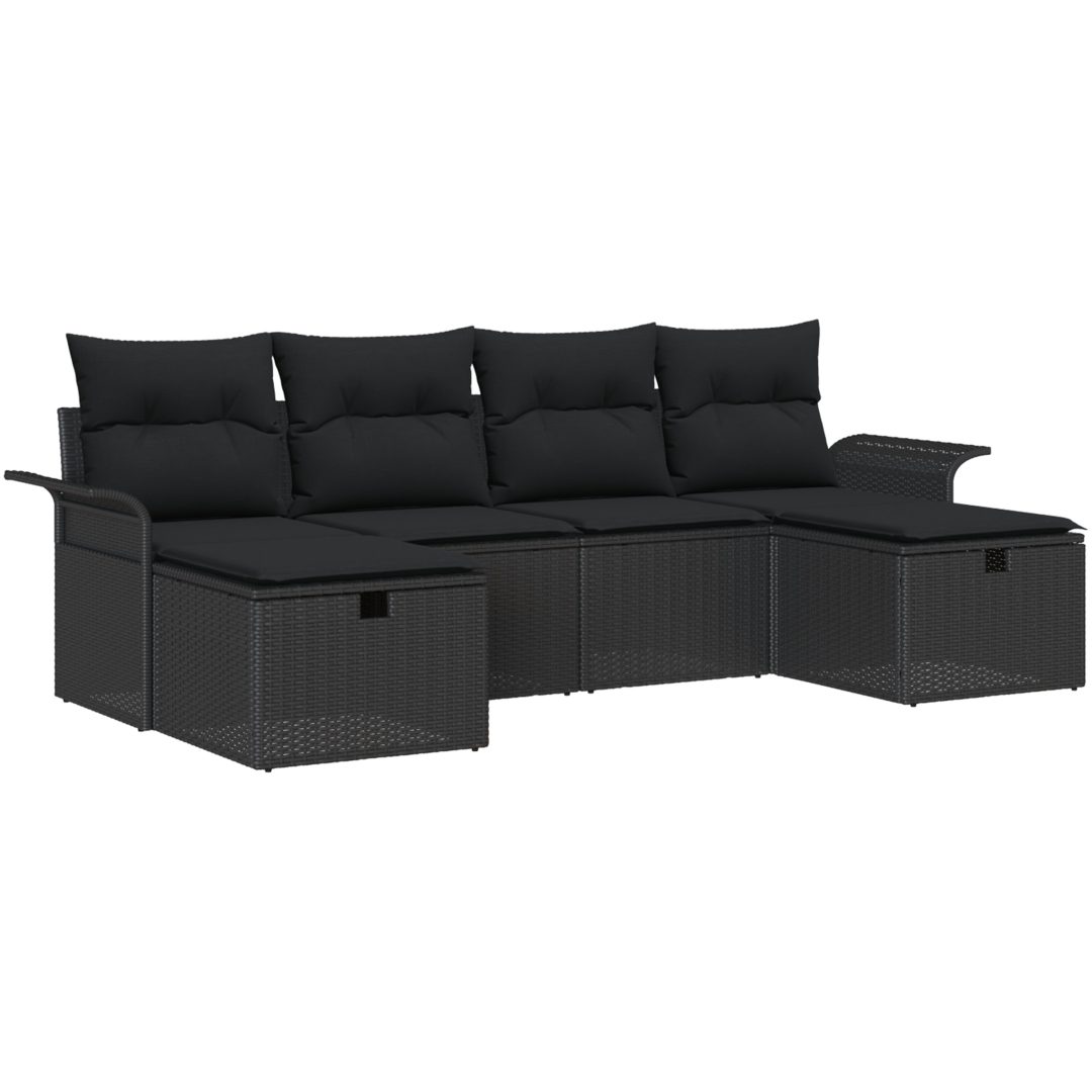 6-delat trädgårdsoffaset med kuddar svart poly rotting vidaXL 251 x 117 x 85 cm – bild 2