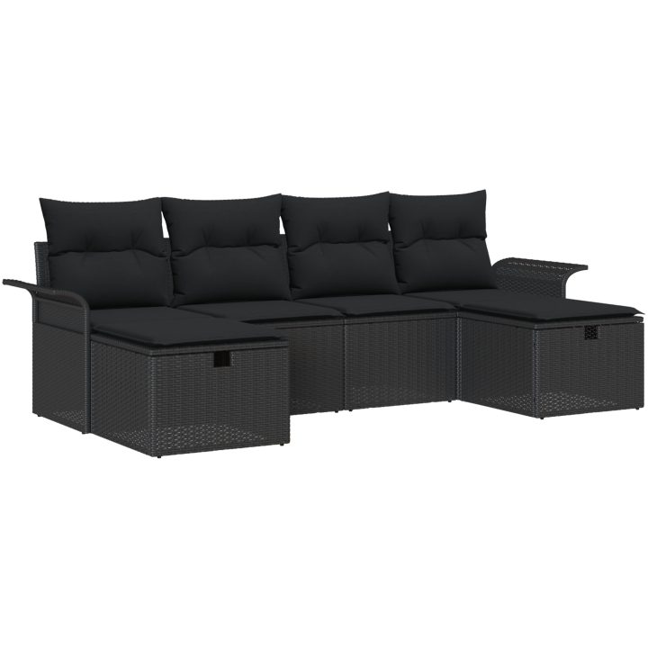 6-delat trädgårdsoffaset med kuddar svart poly rotting vidaXL 251 x 117 x 85 cm – bild 2